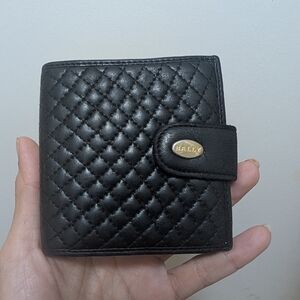 Vtg Bally Quilted Lamb Leather Bifold Wallet Black Kiss-Lock Coin Purse